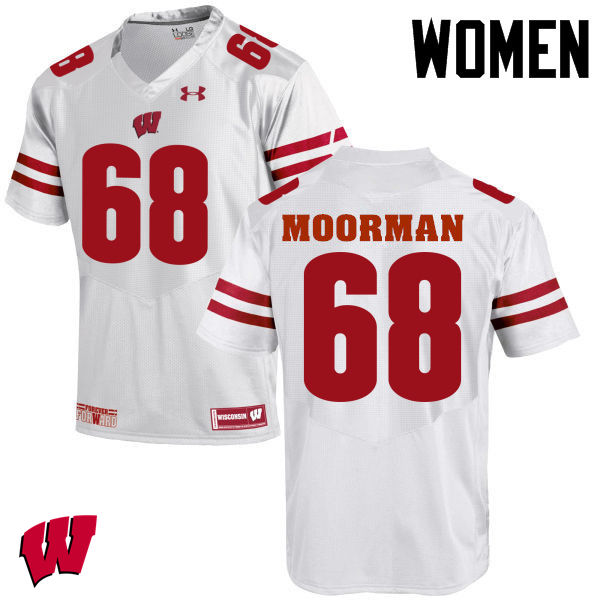 Wisconsin Badgers Women's #68 David Moorman NCAA Under Armour Authentic White College Stitched Football Jersey SZ40R18WO